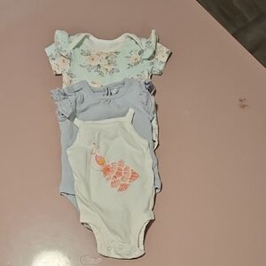 Girls' Pastel Floral & Ruffle One-Piece Set - White, Light Blue, Mint